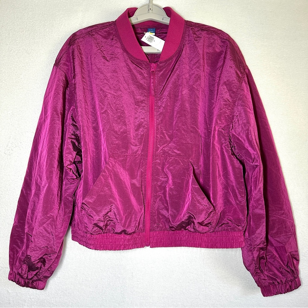 Old Navy Windbreaker Jacket Women's M Fuchsia Quick Dry Bomber Full Zip New